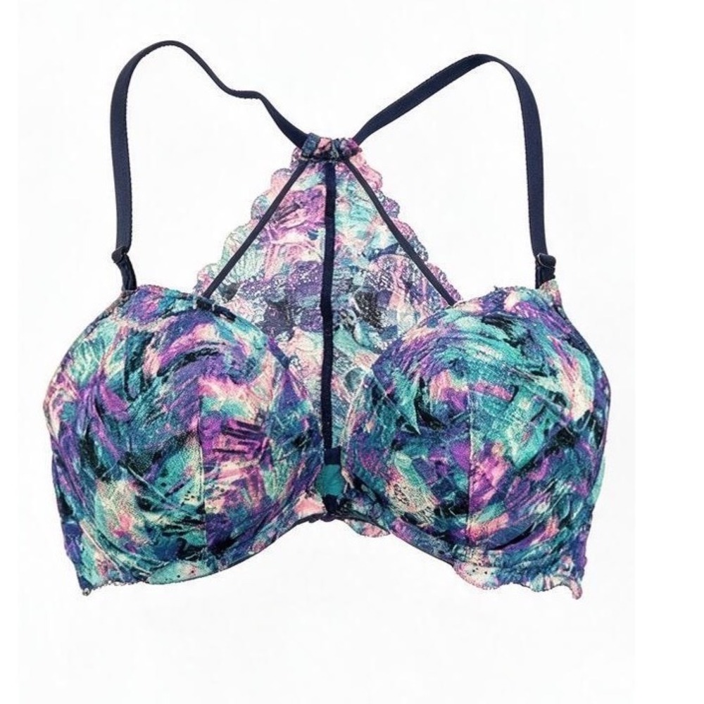 Victoria's Secret PINK Date Racerback Push Up Bra 34D Floral Lace Front Close